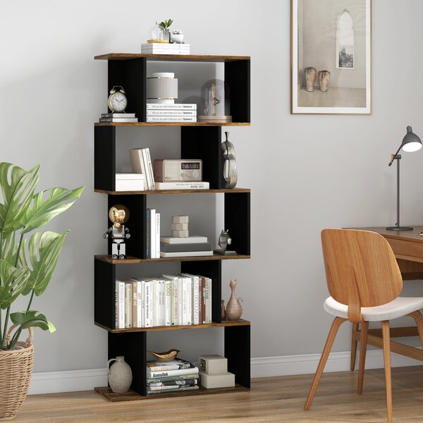 HOMCOM Libreria Moderna Asimmetrica a Parete con 5 Ripiani in Legno, 70x29.5x163cm, Marrone Rustico|Aosom