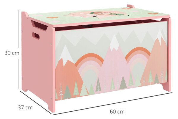 ZONEKIZ Baule Portagiochi per Bambini con Coperchio e Cerniera di Sicurezza in MDF, 60x37x39cm, Rosa