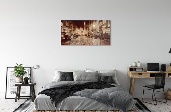 Quadro di vetro Danzica notte centro storico 100x50 cm 2 appendini
