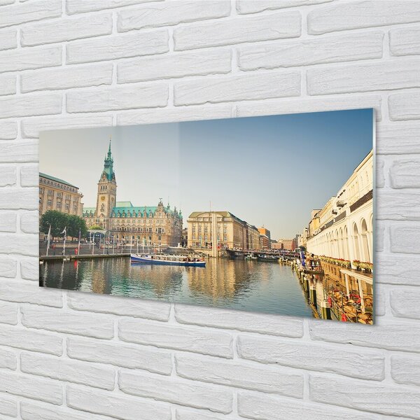 Quadro in vetro Germania cattedrale fluviale di amburgo 100x50 cm 2 appendini
