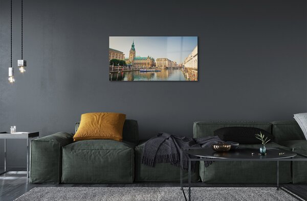 Quadro in vetro Germania cattedrale fluviale di amburgo 100x50 cm 2 appendini