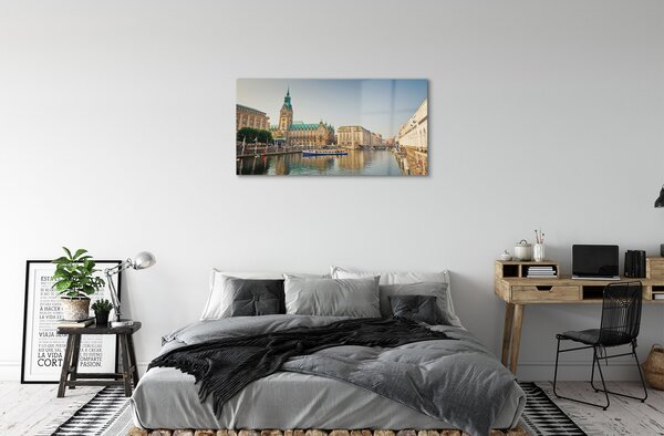 Quadro in vetro Germania cattedrale fluviale di amburgo 100x50 cm 2 appendini