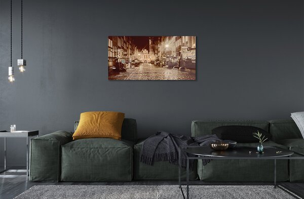 Quadro di vetro Danzica notte centro storico 100x50 cm 2 appendini