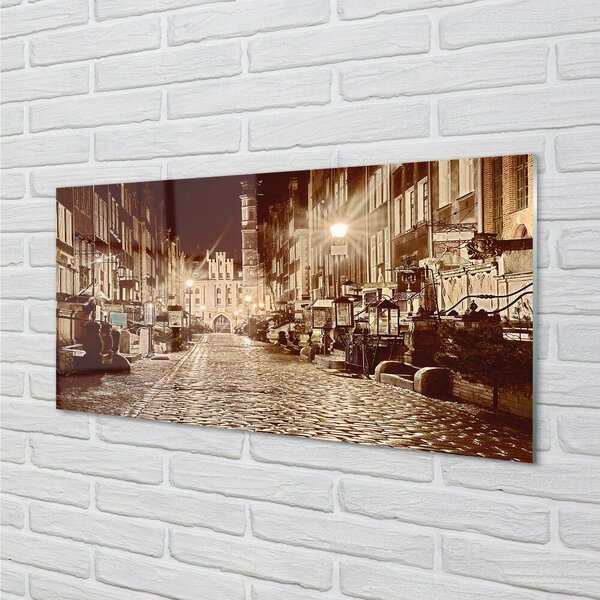 Quadro di vetro Danzica notte centro storico 100x50 cm 2 appendini