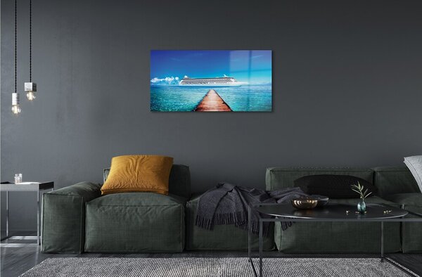 Quadro in vetro Nave mare cielo estate 100x50 cm 2 appendini