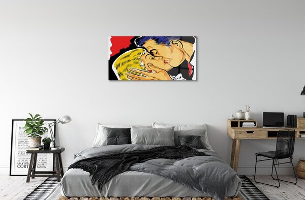 Quadro in vetro Le persone si baciano 100x50 cm 2 appendini