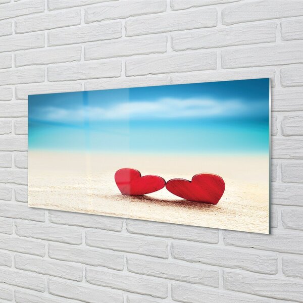 Quadro di vetro Cuori di sabbia rossa del mare 100x50 cm 2 appendini