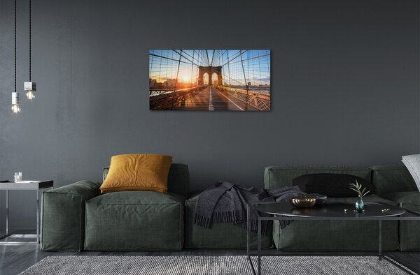 Quadro vetro Grattacieli del ponte dell'alba 100x50 cm 2 appendini