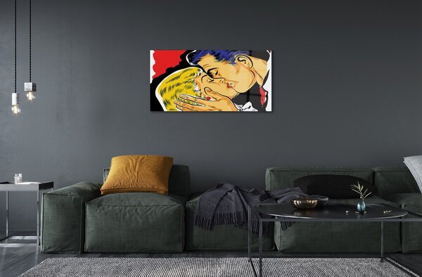 Quadro in vetro Le persone si baciano 100x50 cm 2 appendini