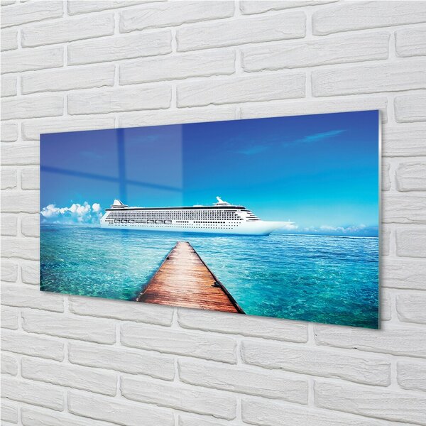 Quadro in vetro Nave mare cielo estate 100x50 cm 2 appendini