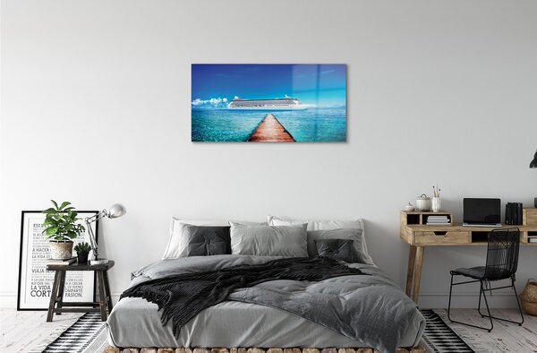 Quadro in vetro Nave mare cielo estate 100x50 cm 2 appendini
