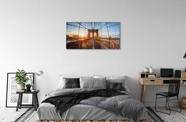 Quadro vetro Grattacieli del ponte dell'alba 100x50 cm 2 appendini