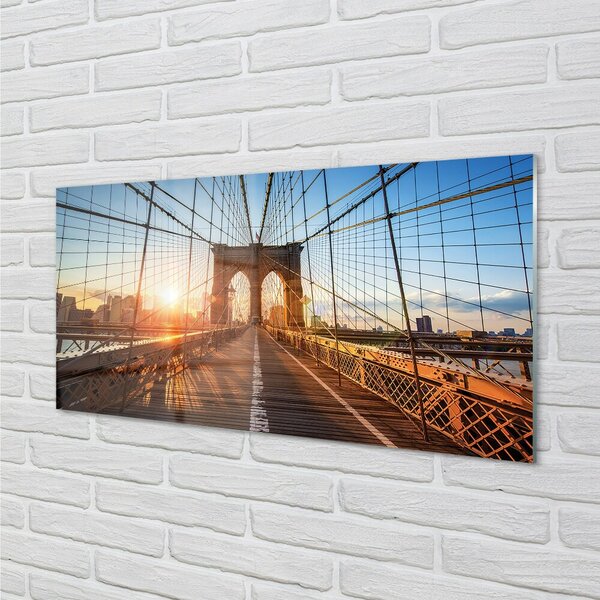 Quadro vetro Grattacieli del ponte dell'alba 100x50 cm 2 appendini