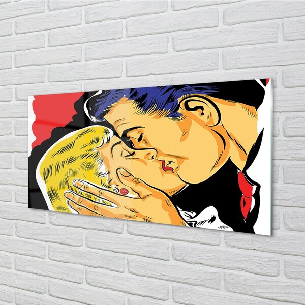 Quadro in vetro Le persone si baciano 100x50 cm 2 appendini