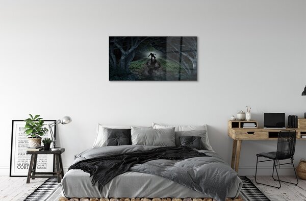 Quadro in vetro Figura di albero della foresta scura 100x50 cm 2 appendini