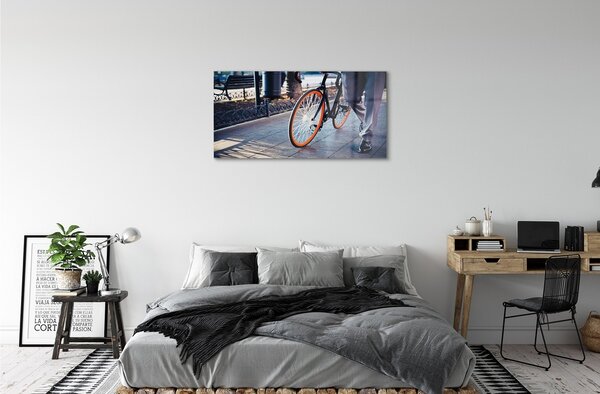 Quadro vetro Gambe in bicicletta città 100x50 cm 2 appendini