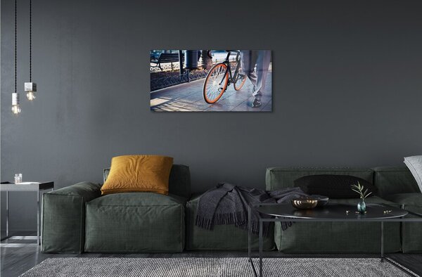 Quadro vetro Gambe in bicicletta città 100x50 cm 2 appendini