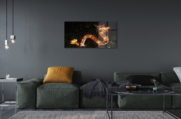Quadro vetro Drago luminoso giapponese 100x50 cm 2 appendini