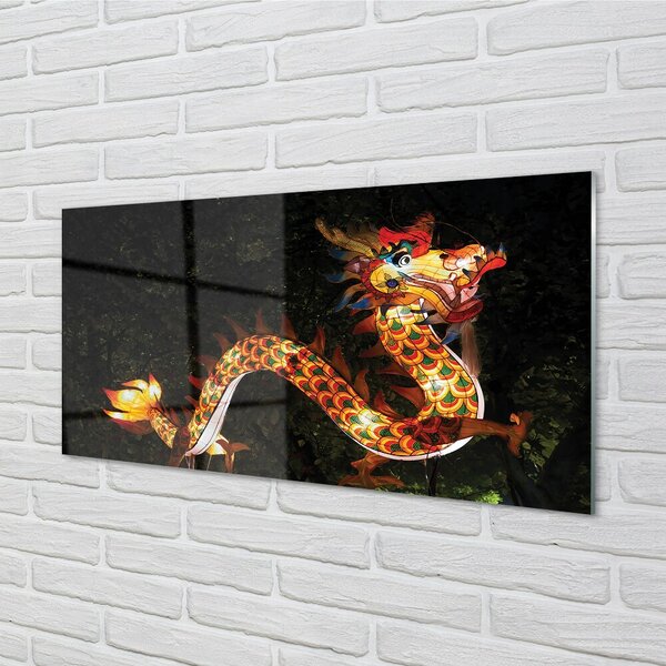 Quadro vetro Drago luminoso giapponese 100x50 cm 2 appendini