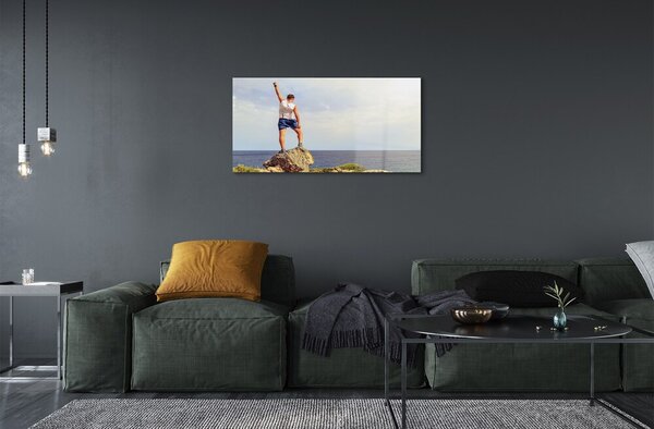 Quadro su vetro L'uomo il mare il cielo 100x50 cm 2 appendini