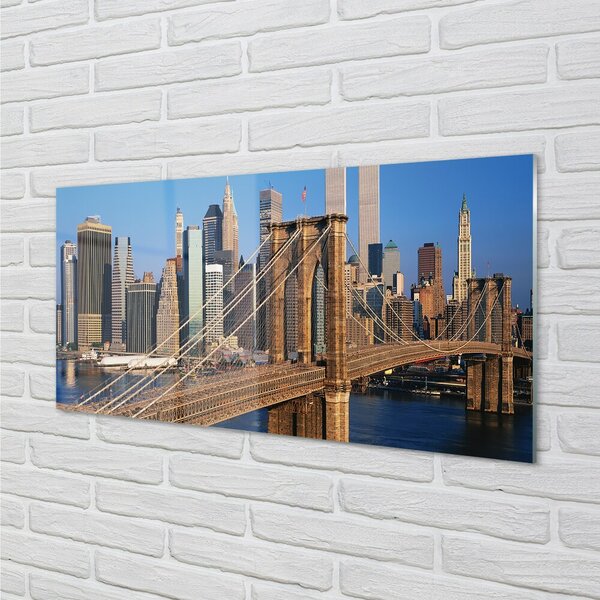 Quadro di vetro Ponte grattacieli fiume 100x50 cm 2 appendini