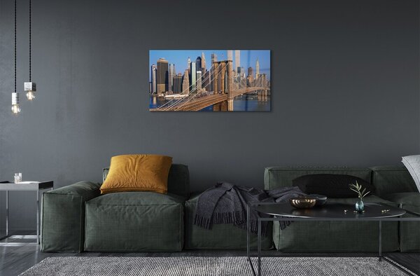 Quadro di vetro Ponte grattacieli fiume 100x50 cm 2 appendini