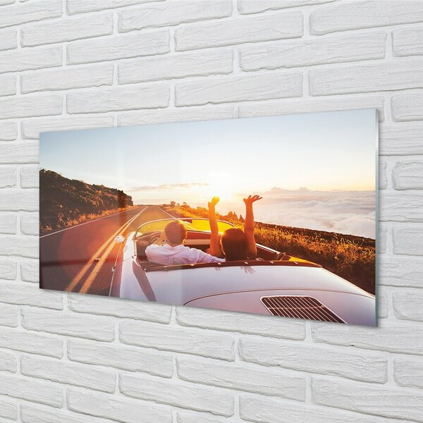 Quadro in vetro Strada auto persone cielo 100x50 cm 2 appendini