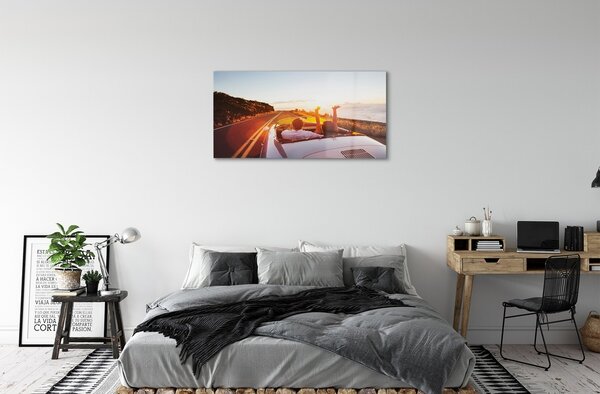 Quadro in vetro Strada auto persone cielo 100x50 cm 2 appendini