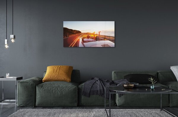Quadro in vetro Strada auto persone cielo 100x50 cm 2 appendini