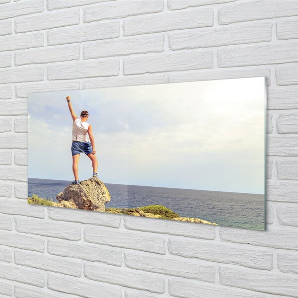 Quadro su vetro L'uomo il mare il cielo 100x50 cm 2 appendini