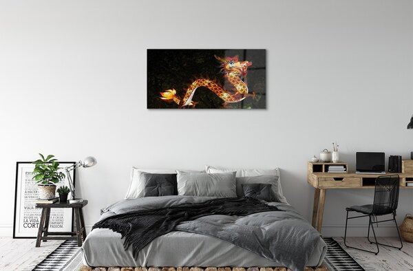 Quadro vetro Drago luminoso giapponese 100x50 cm 2 appendini