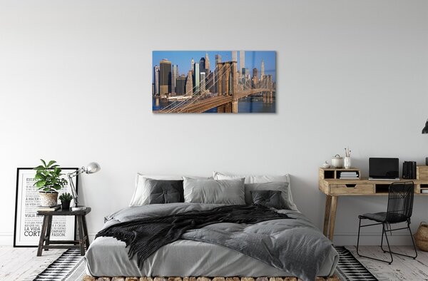 Quadro di vetro Ponte grattacieli fiume 100x50 cm 2 appendini
