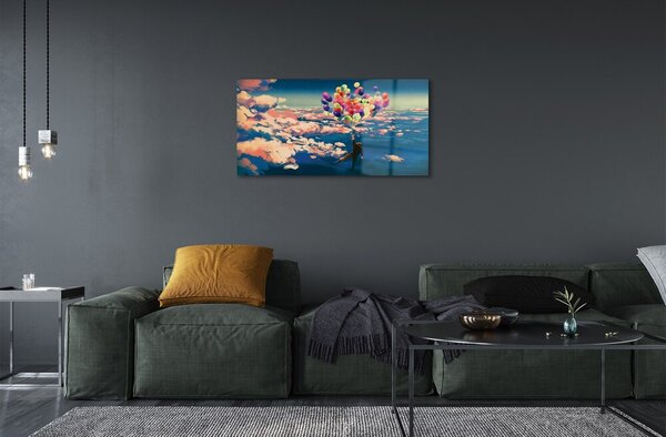 Quadro di vetro Cielo nuvole palloncini 100x50 cm 2 appendini