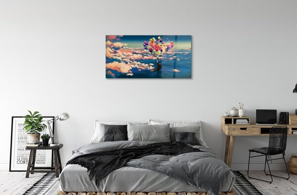 Quadro di vetro Cielo nuvole palloncini 100x50 cm 2 appendini