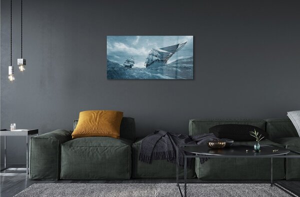 Quadro in vetro Nave tempesta cielo mare 100x50 cm 2 appendini