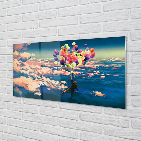 Quadro di vetro Cielo nuvole palloncini 100x50 cm 2 appendini