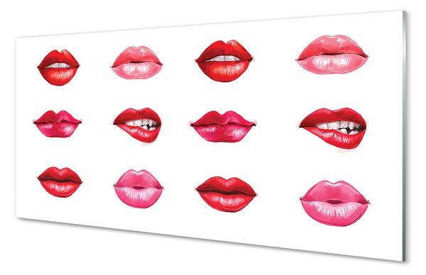 Quadro su vetro Labbra rosse e rosa 100x50 cm 2 appendini