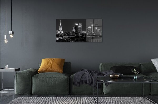Quadro in vetro Varsavia panorama notturno grattacieli 100x50 cm 2 appendini