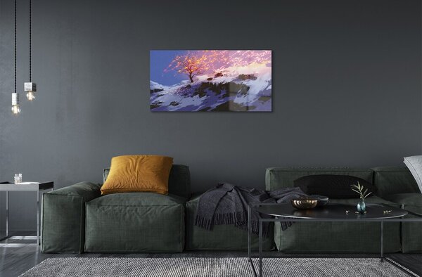 Quadro su vetro Montagne di alberi d'inverno 100x50 cm 2 appendini