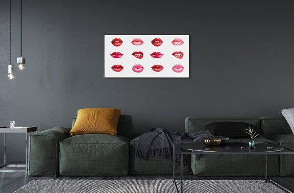 Quadro su vetro Labbra rosse e rosa 100x50 cm 2 appendini