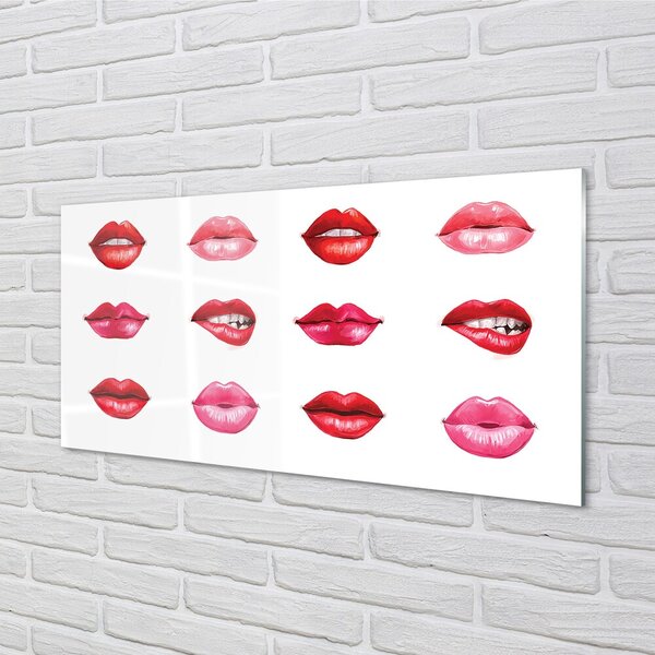 Quadro su vetro Labbra rosse e rosa 100x50 cm 2 appendini