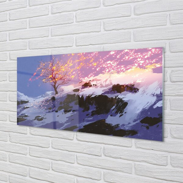 Quadro su vetro Montagne di alberi d'inverno 100x50 cm 2 appendini