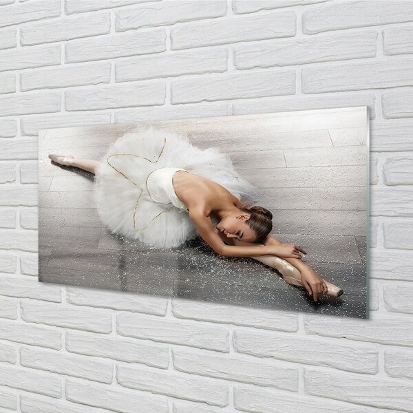 Quadro in vetro Ballerina donna in abito bianco 100x50 cm 2 appendini