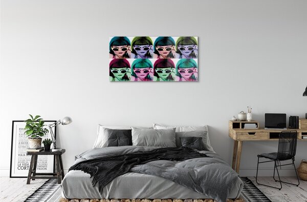 Quadro in vetro Occhiali per capelli colorati da donna 100x50 cm 2 appendini