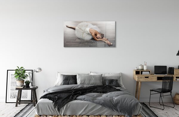 Quadro in vetro Ballerina donna in abito bianco 100x50 cm 2 appendini