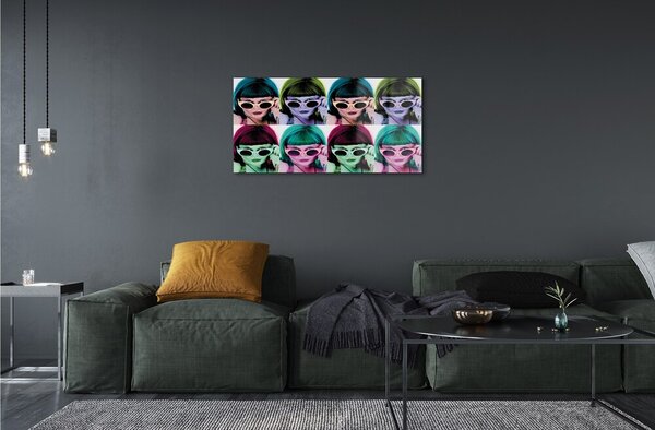 Quadro in vetro Occhiali per capelli colorati da donna 100x50 cm 2 appendini