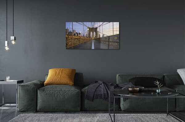 Quadro di vetro Ponte grattacieli tramonto 100x50 cm 2 appendini