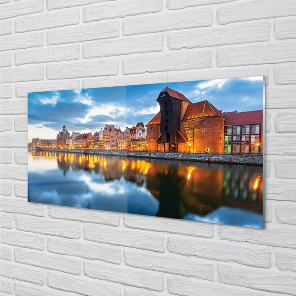 Quadro di vetro Edifici sul fiume danzica 100x50 cm 2 appendini