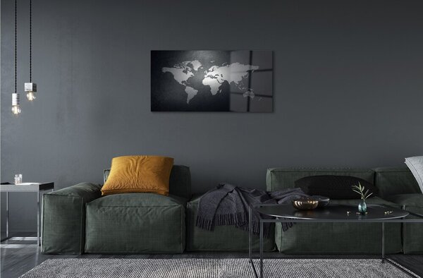 Quadro vetro Mappa bianca con sfondo nero 100x50 cm 2 appendini