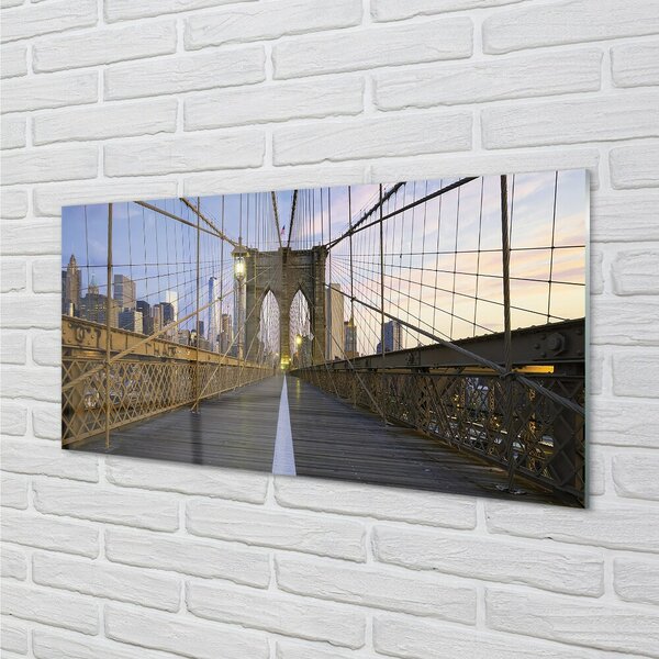 Quadro di vetro Ponte grattacieli tramonto 100x50 cm 2 appendini